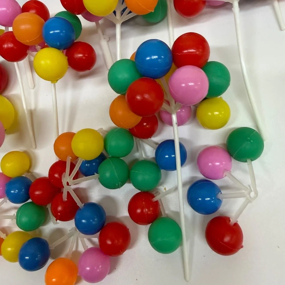 Vintage Plastic Balloon Cake Toppers Multicolor Party Decorations 12 Count Used